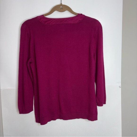 Garnet Hill Fuchsia Silk Blend Sweater Satin Bow Detail Medium Knit Old Money - Picture 13 of 13